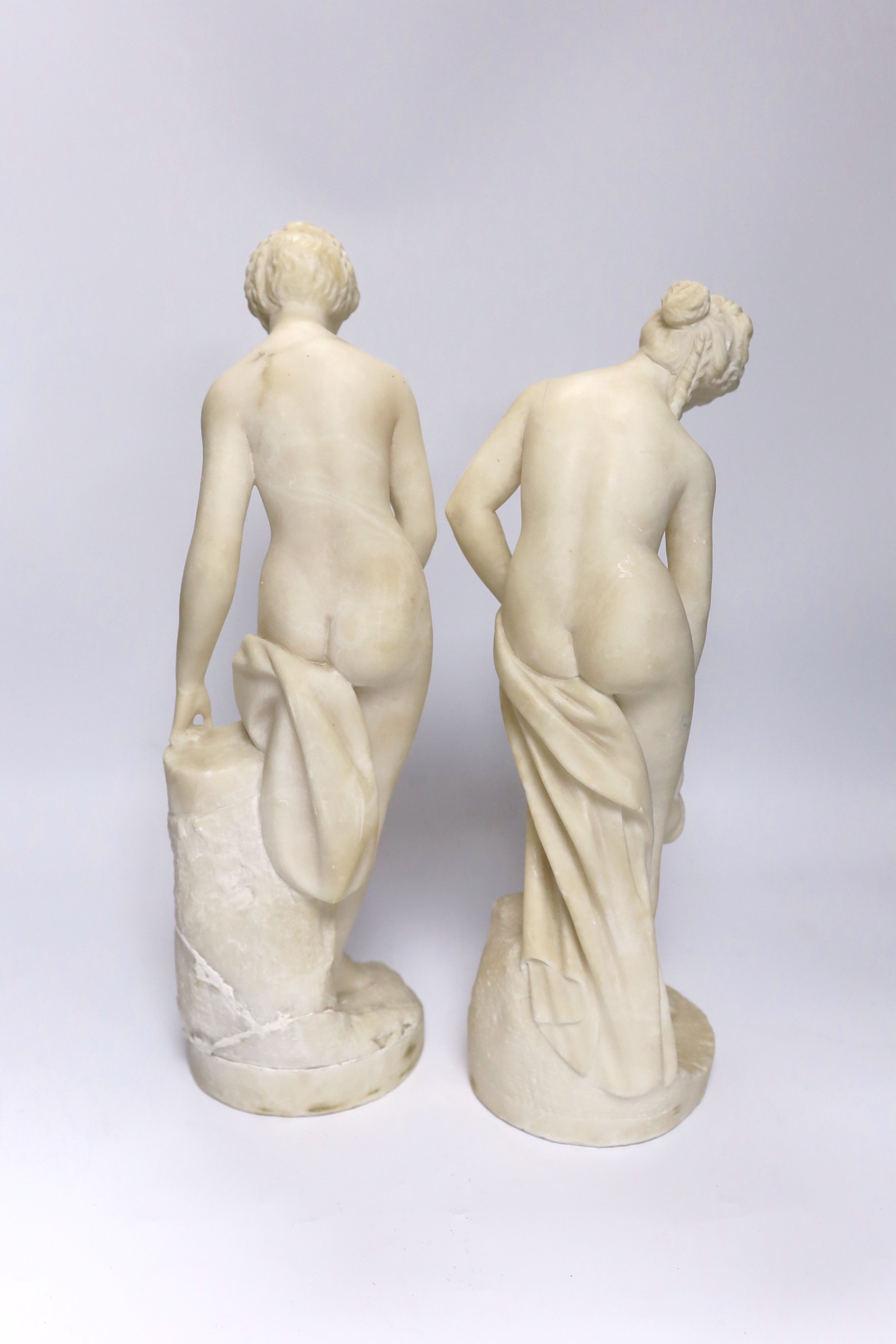A pair of early 20th century Italian alabaster figures, 38cm